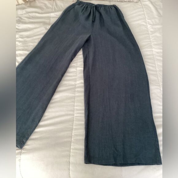 NWT WEWOREWHAT M soft navy color Linen blend pants - Picture 3 of 9